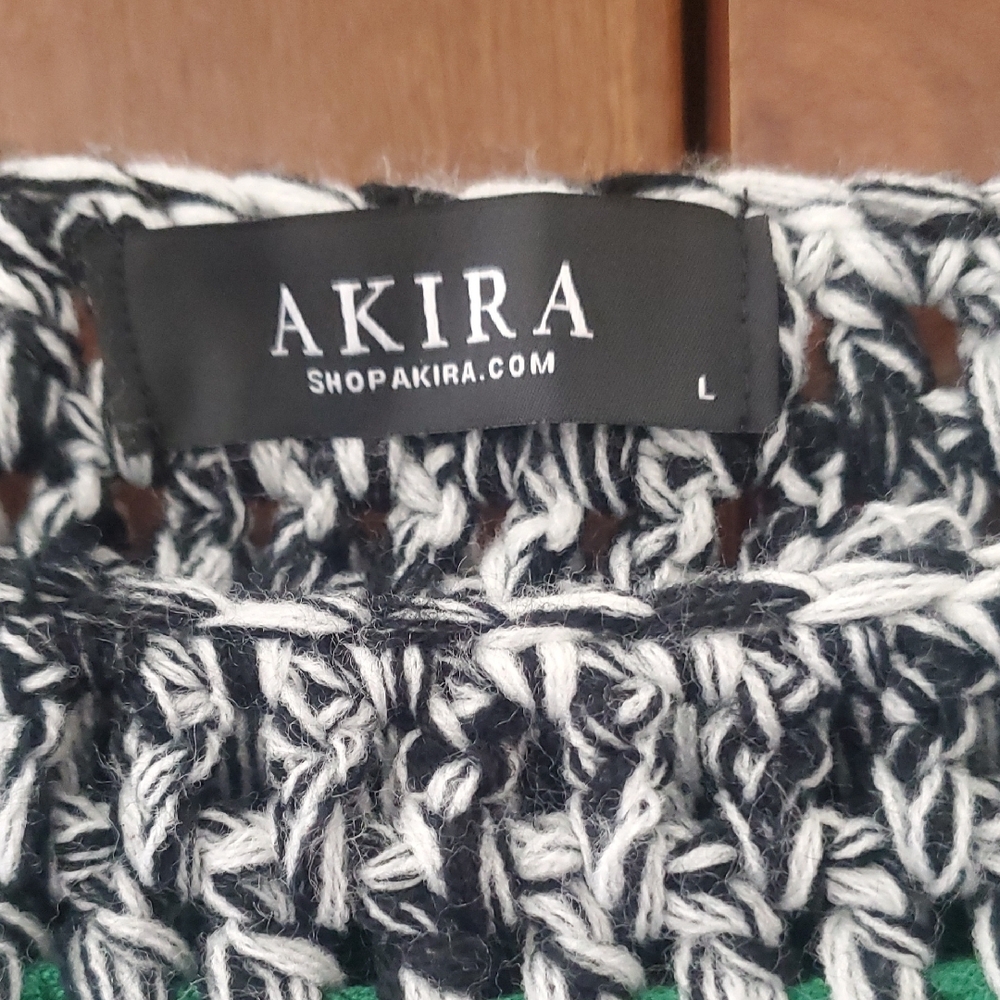 AKIRA Crocheted Multi-Stripe Scoop Neck Sweater in Pink, Yellow & Green - Picture 3 of 10
